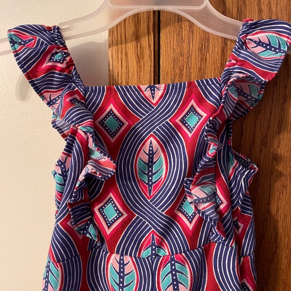GENUINE KIDS by OSHKOSH UGC Girls Size 5t Purple Red Blue Sleeveless Romper leaf - Picture 11 of 12